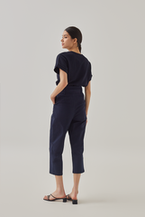 Cora Textured Cuffed Sleeves Tee in Midnight Blue