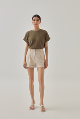 Cora Textured Cuffed Sleeves Tee in Olive Green