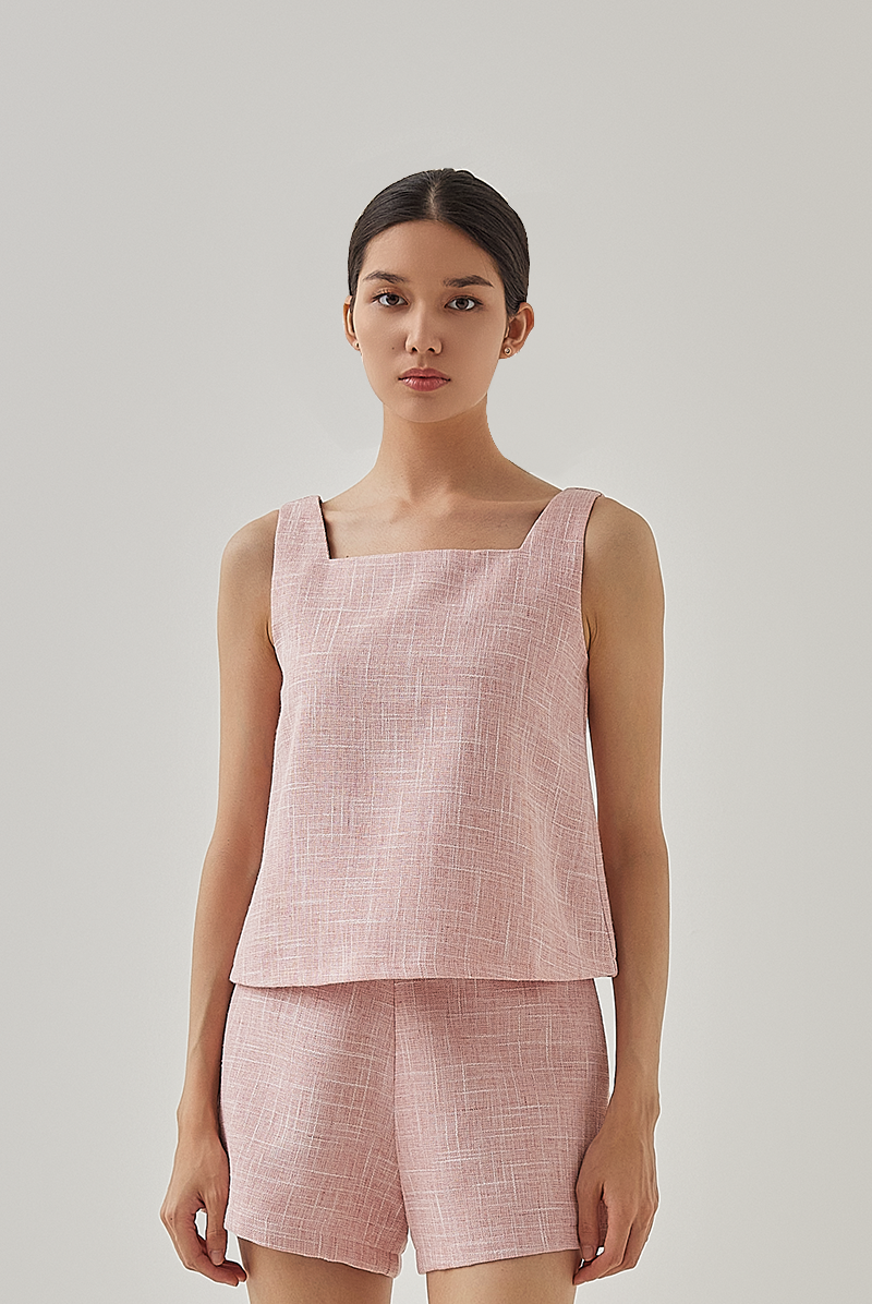 Roux Sleeveless Tweed Top in Baby Pink