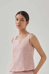 Roux Sleeveless Tweed Top in Baby Pink