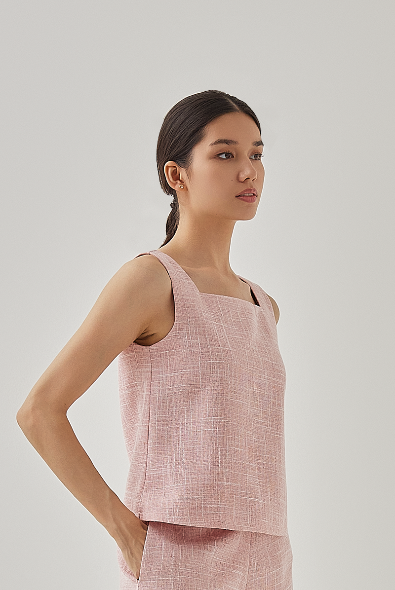 Roux Sleeveless Tweed Top in Baby Pink