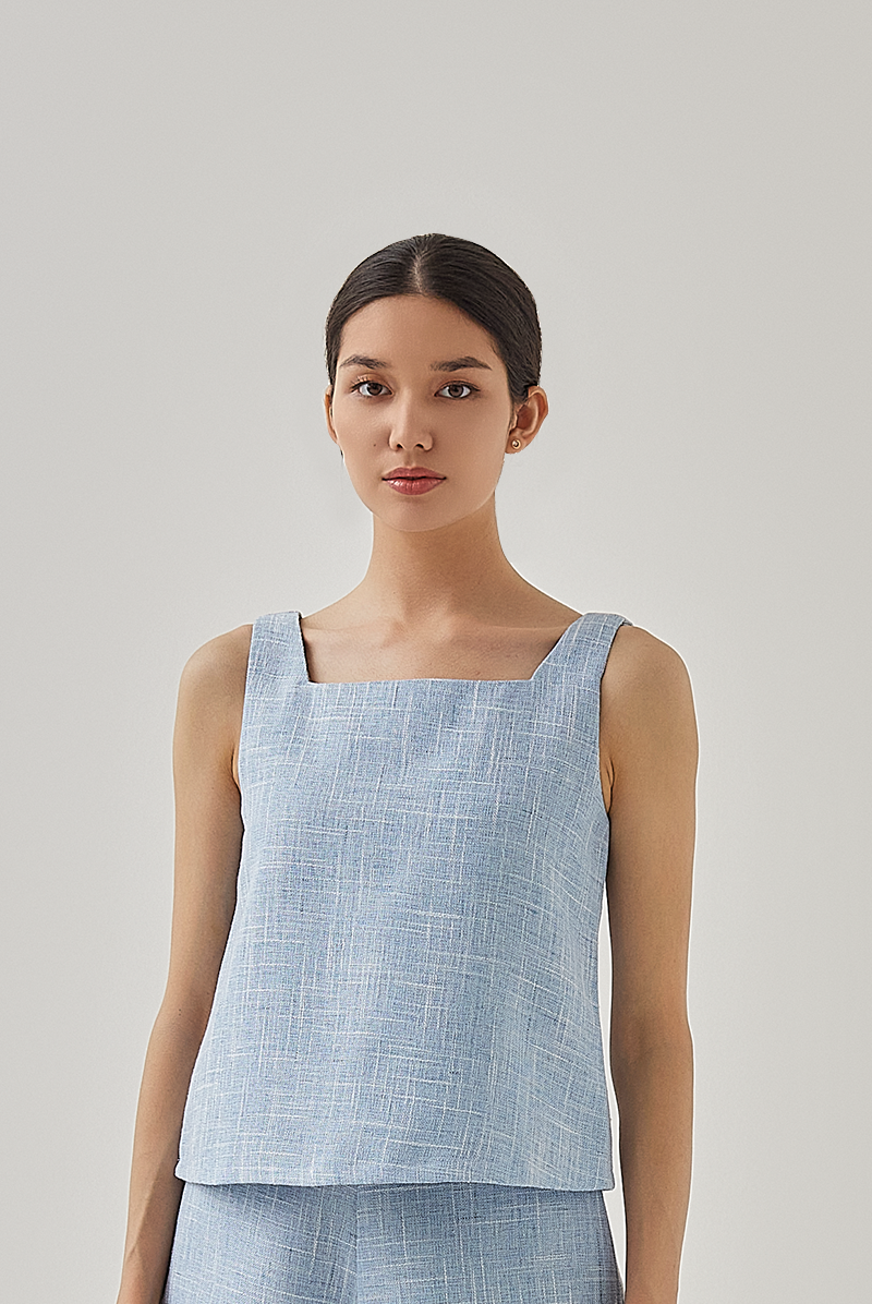 Roux Sleeveless Tweed Top in Light Blue