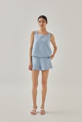 Roux Sleeveless Tweed Top in Light Blue