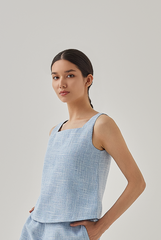 Roux Sleeveless Tweed Top in Light Blue