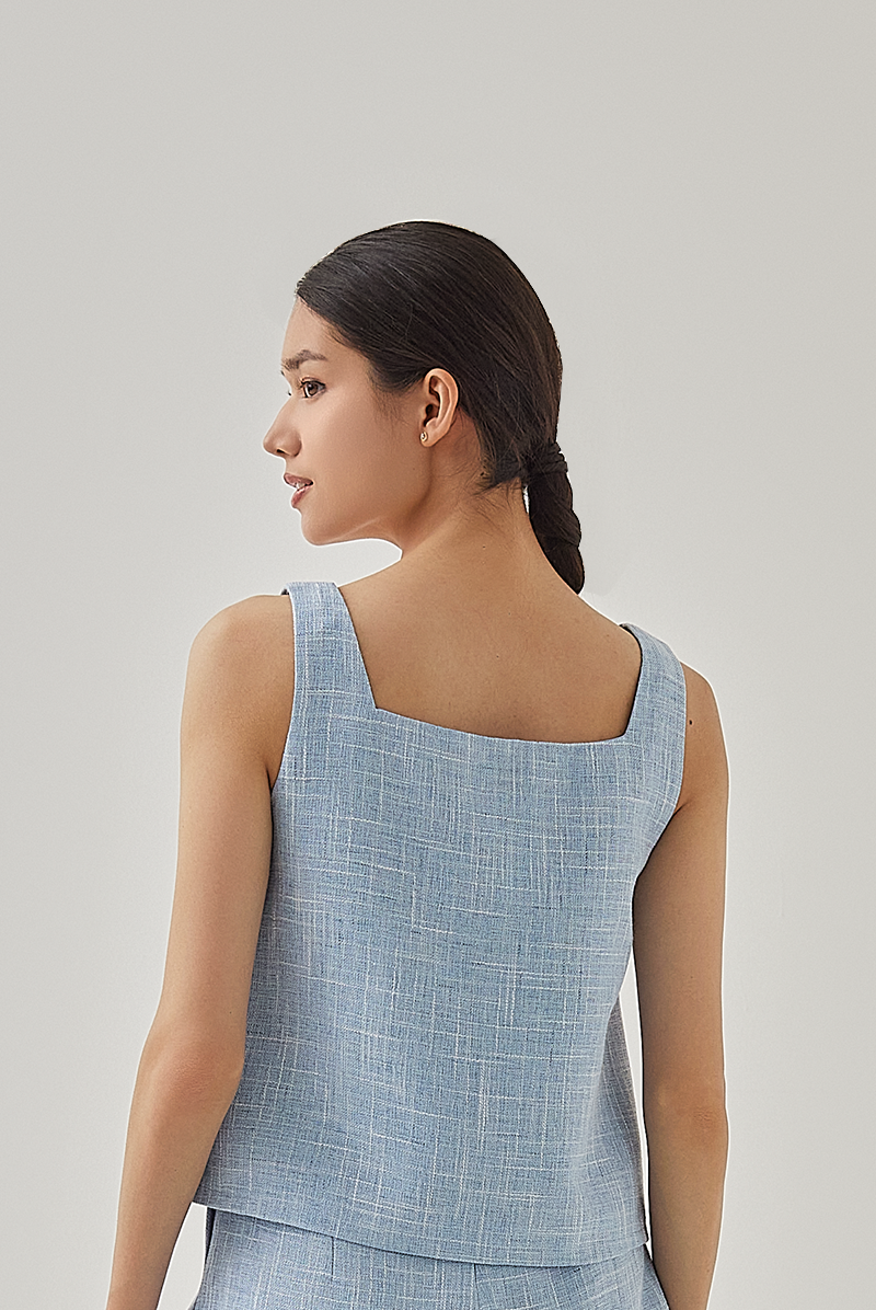 Roux Sleeveless Tweed Top in Light Blue