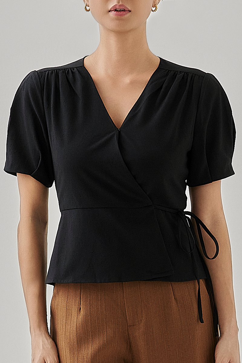 Liza Front Wrap Blouse in Black