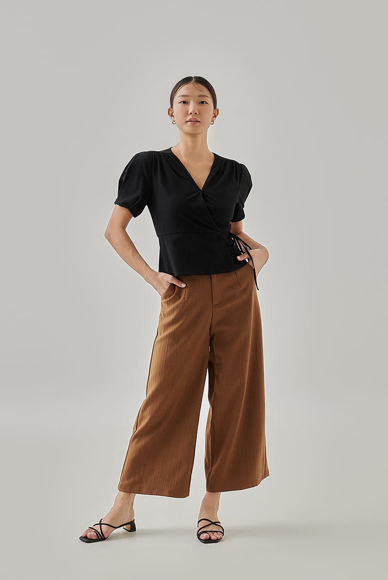 Liza Front Wrap Blouse in Black