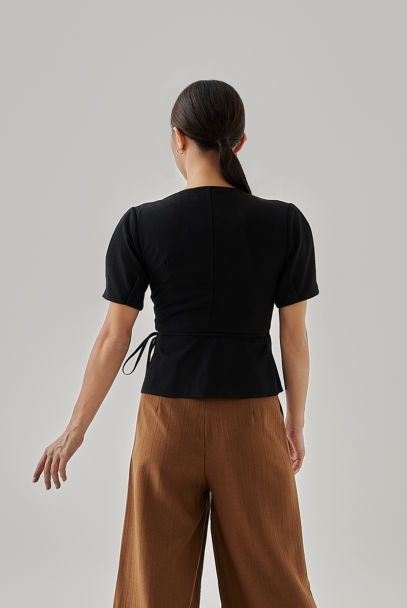 Liza Front Wrap Blouse in Black