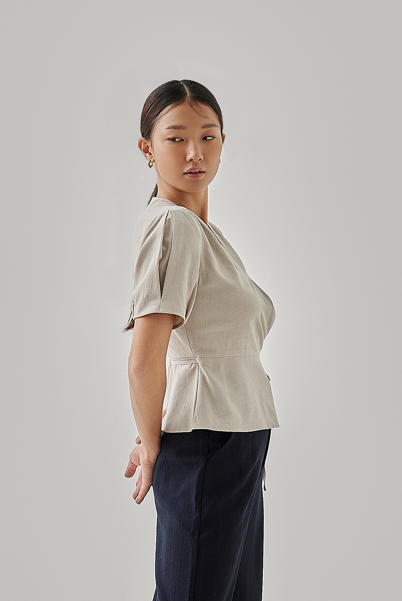 Liza Front Wrap Blouse in Khaki