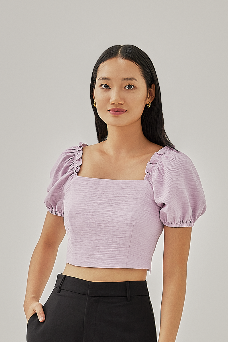 Kennedy Elasticated Puff Sleeves Top in Lavender