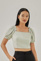 Kennedy Elasticated Puff Sleeves Top in Sage Green
