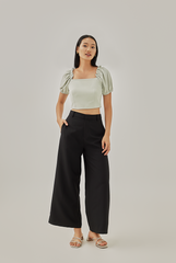 Kennedy Elasticated Puff Sleeves Top in Sage Green