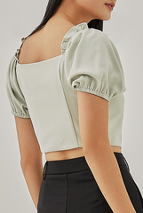 Kennedy Elasticated Puff Sleeves Top in Sage Green