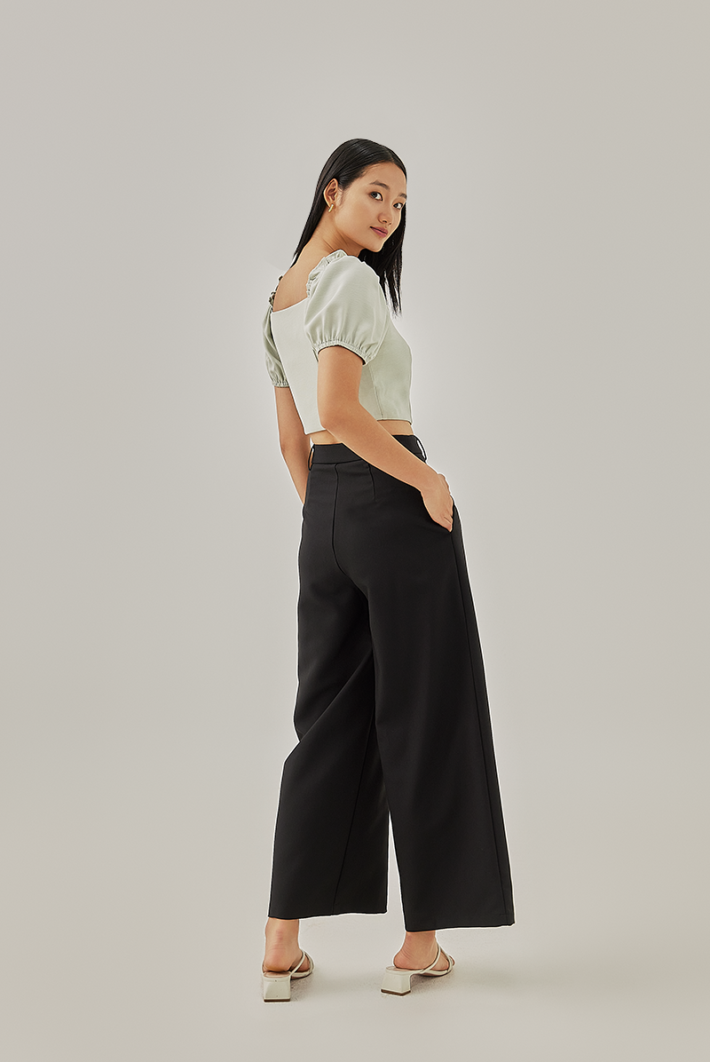 Kennedy Elasticated Puff Sleeves Top in Sage Green