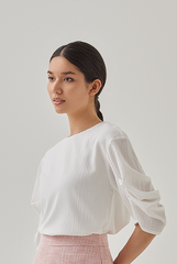 Pearlie Pleated Puff Sleeves Blouse in White
