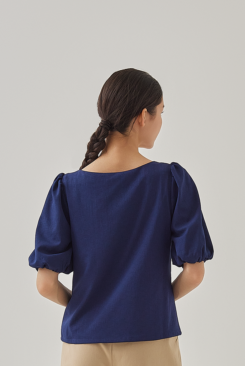 Eden Puff Sleeves Blouse in Dark Blue