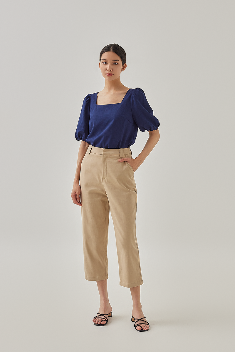 Eden Puff Sleeves Blouse in Dark Blue