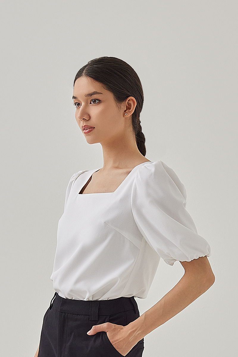 Eden Puff Sleeves Blouse in White