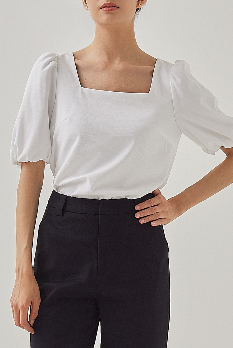Eden Puff Sleeves Blouse in White