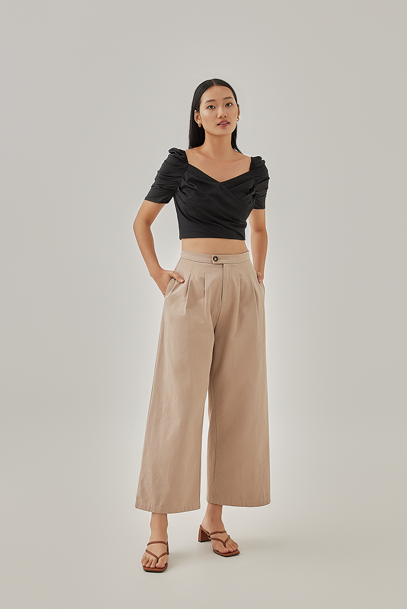 Gayle Faux Wrap Top in Black