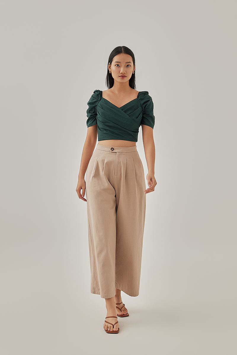 Gayle Faux Wrap Top in Pine