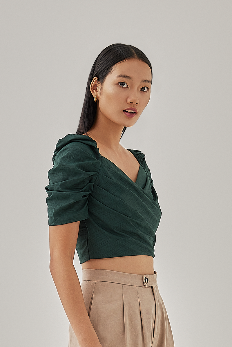Gayle Faux Wrap Top in Pine
