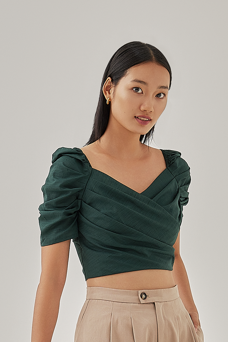 Gayle Faux Wrap Top in Pine