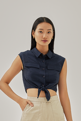 Endra Cropped Sleeveless Shirt in Navy Blue