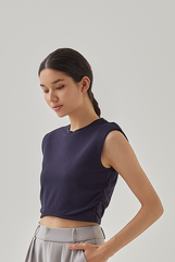 Rain Padded Shoulder Crop Top in Navy Blue