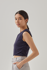 Rain Padded Shoulder Crop Top in Navy Blue