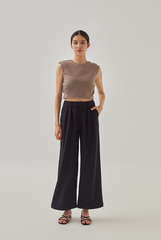 Rain Padded Shoulder Crop Top in Truffle