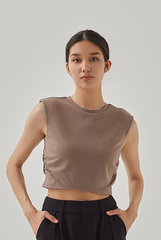 Rain Padded Shoulder Crop Top in Truffle