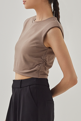 Rain Padded Shoulder Crop Top in Truffle