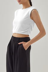 Rain Padded Shoulder Crop Top in White