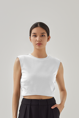 Rain Padded Shoulder Crop Top in White