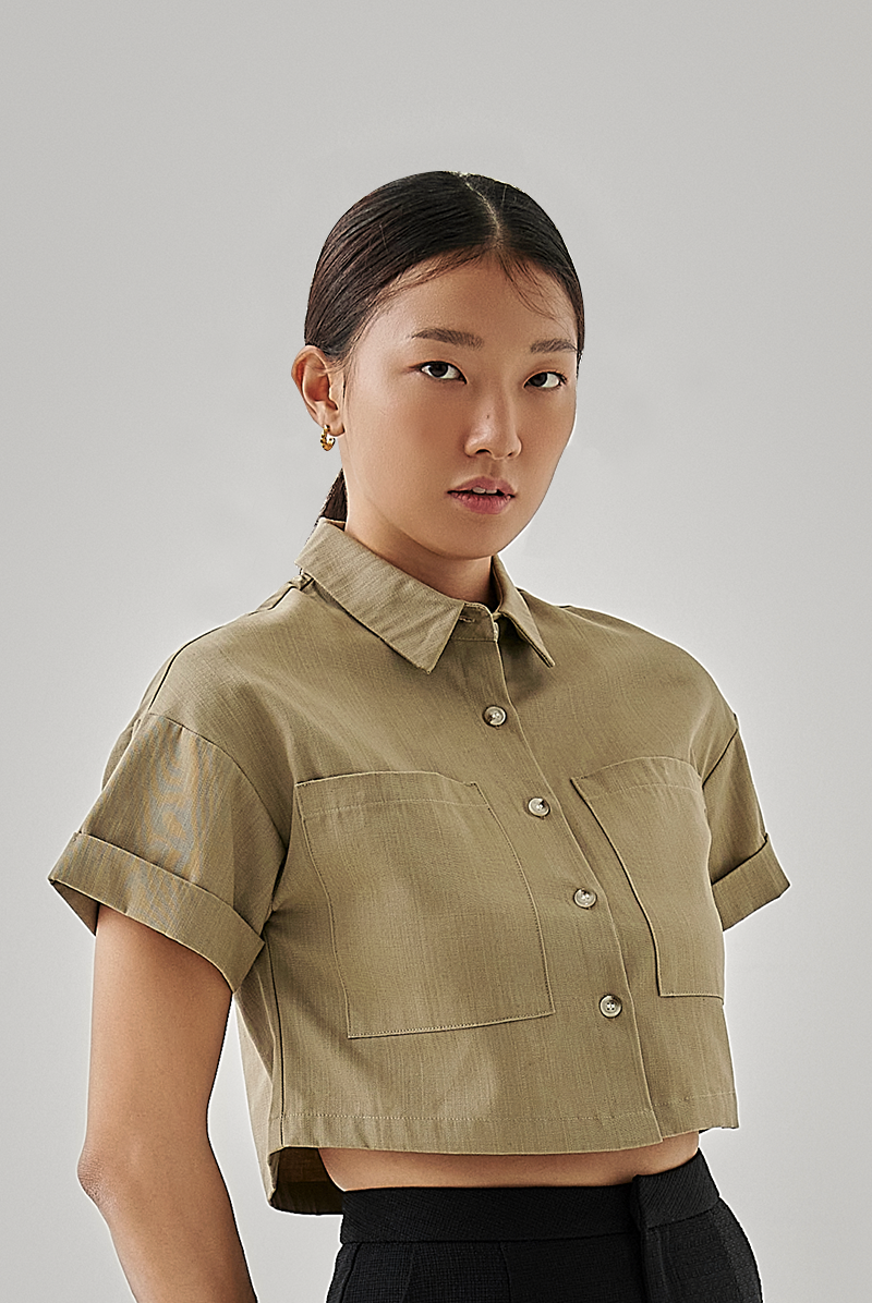 Kerine Utility Crop Top in Khaki