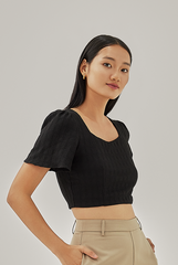 Melanie Textured Crop Top in Black