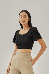 Melanie Textured Crop Top in Black
