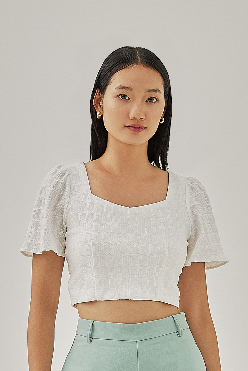 Melanie Textured Crop Top in White 