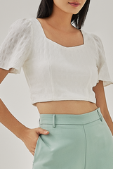 Melanie Textured Crop Top in White 