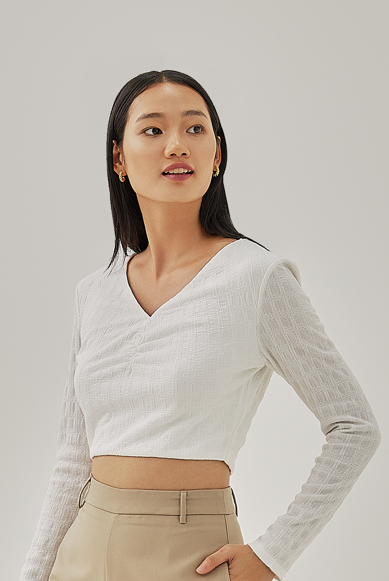Melisia Ruched Crop Top in White