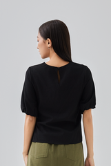 Louise Puff Sleeves Textured Blouse in Black