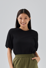 Louise Puff Sleeves Textured Blouse in Black