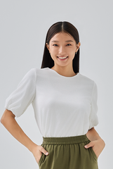 Louise Puff Sleeves Textured Blouse in White