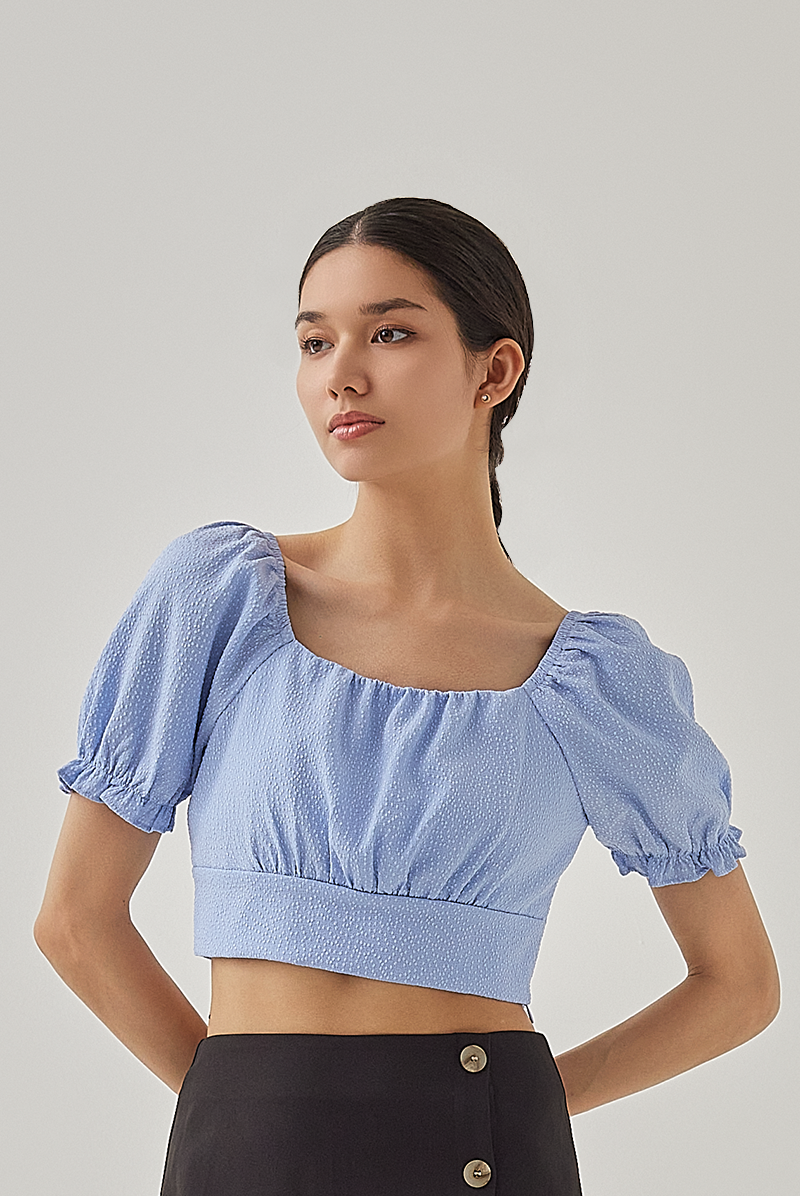Malia Textured Square Neck Crop Top in Royal Blue