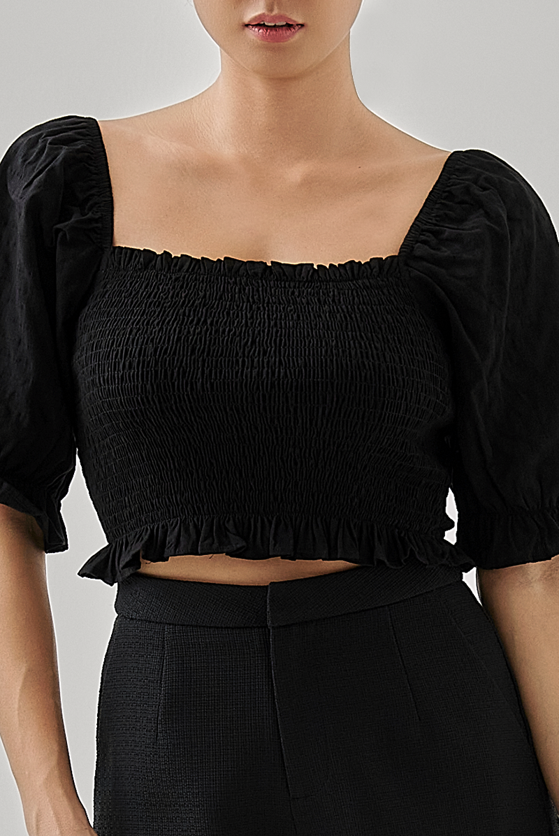 Sharlene Smocked Crop Top in Black