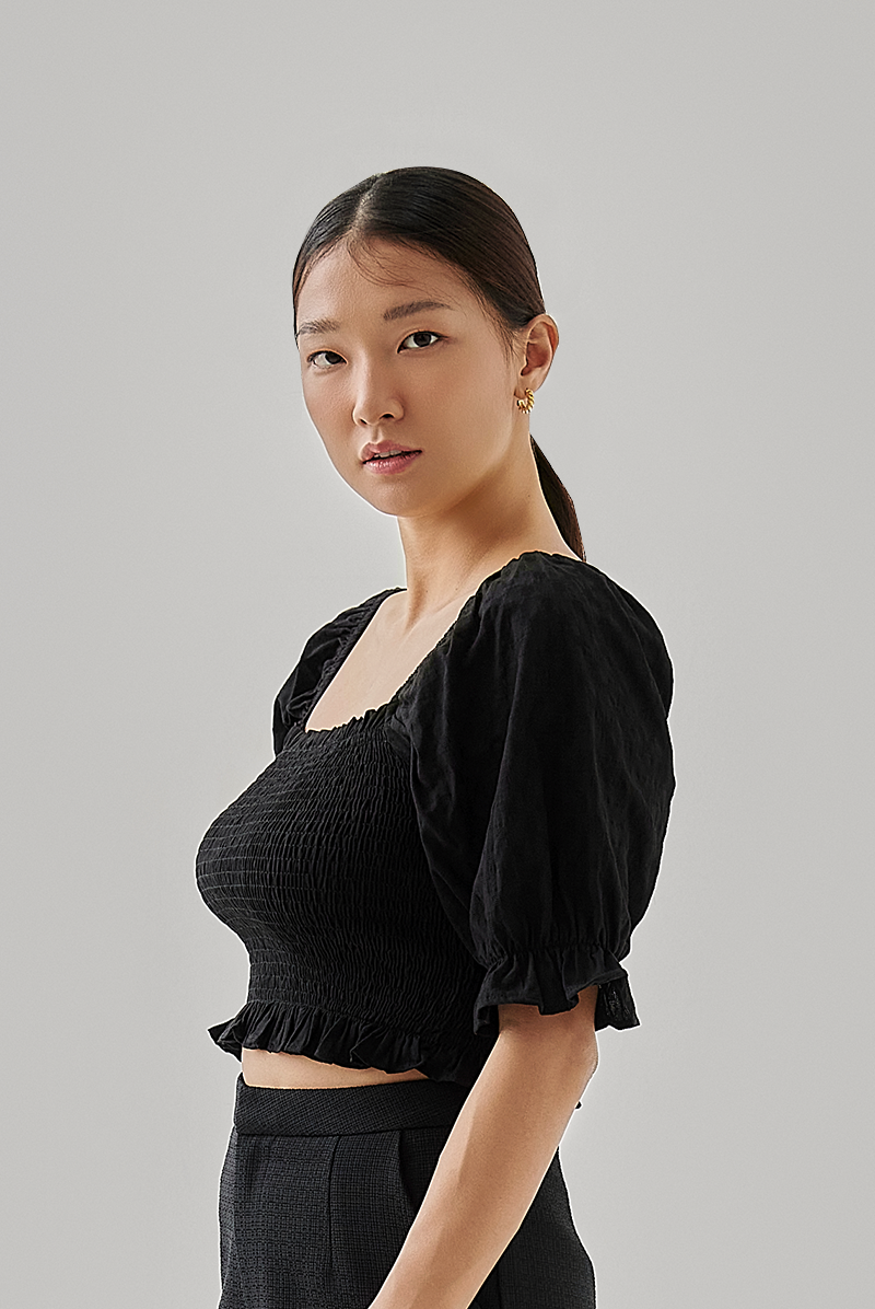 Sharlene Smocked Crop Top in Black