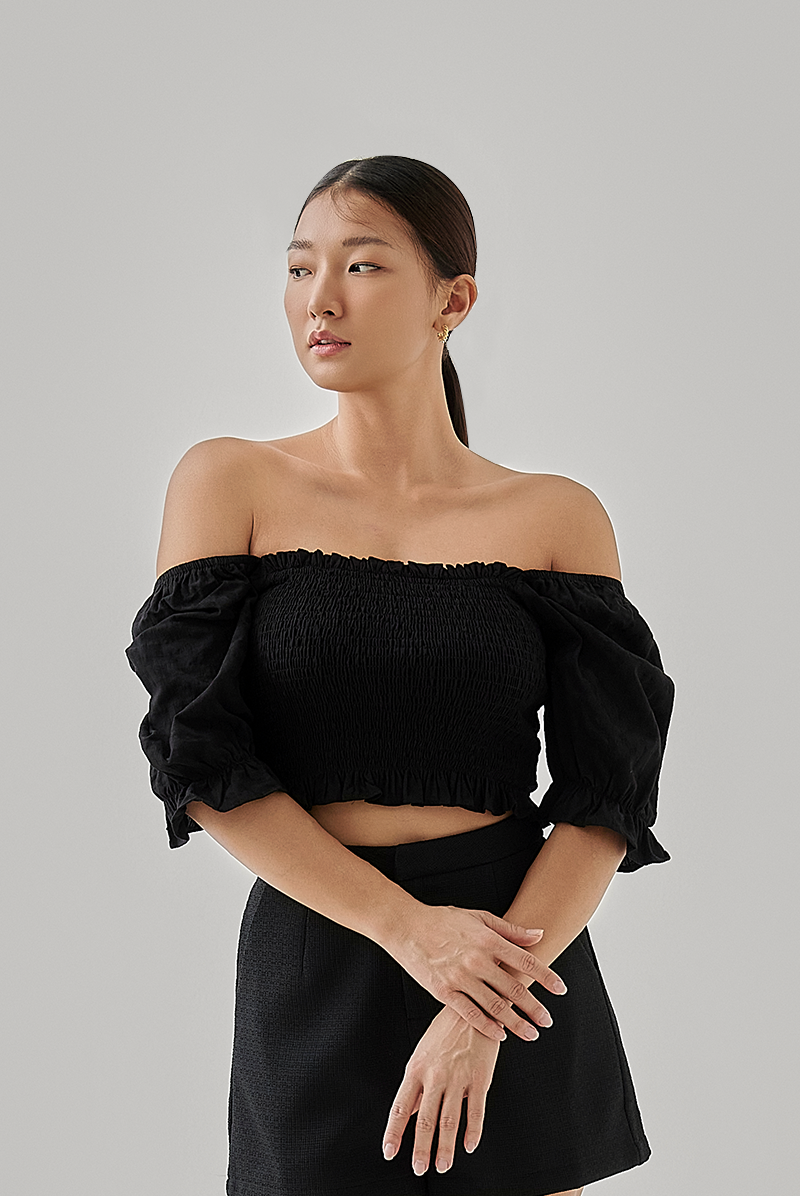 Sharlene Smocked Crop Top in Black