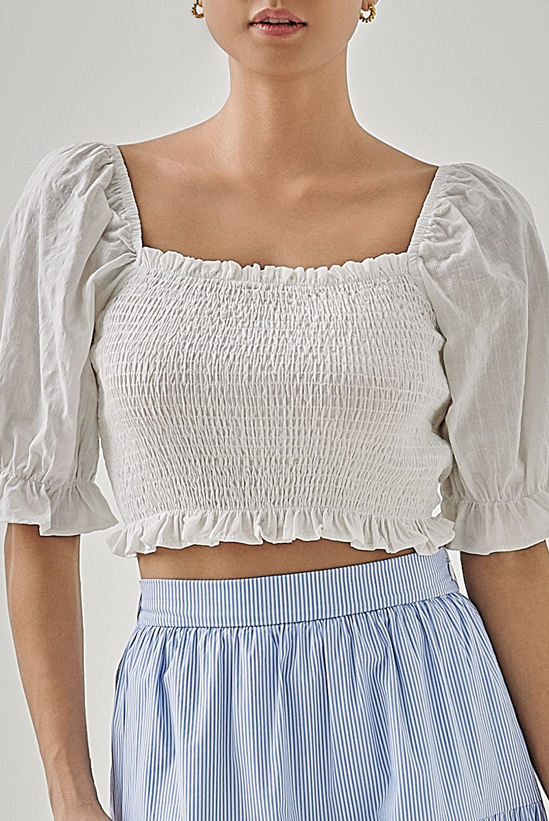 Sharlene Smocked Crop Top in White