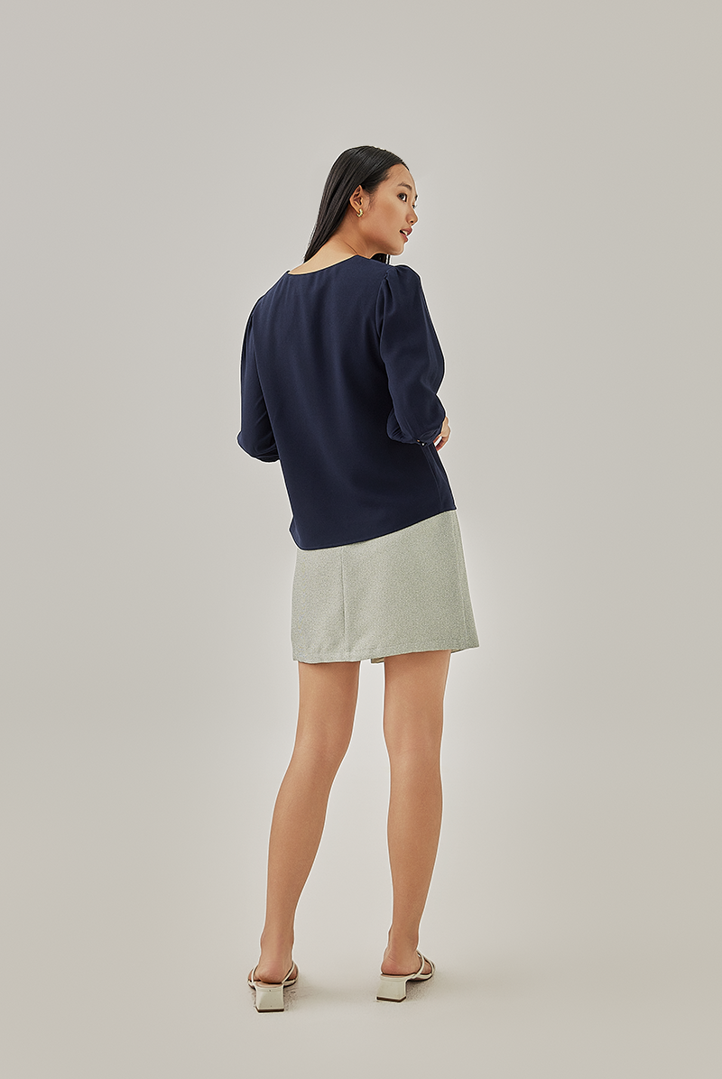 Isabelle Buttoned Blouse in Navy Blue